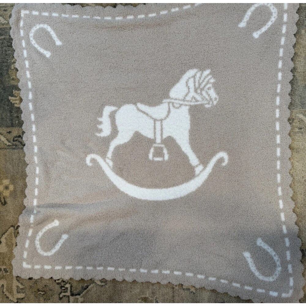 Barefoot Dreams Blanket One Size Beige White Rocking Horse NEW